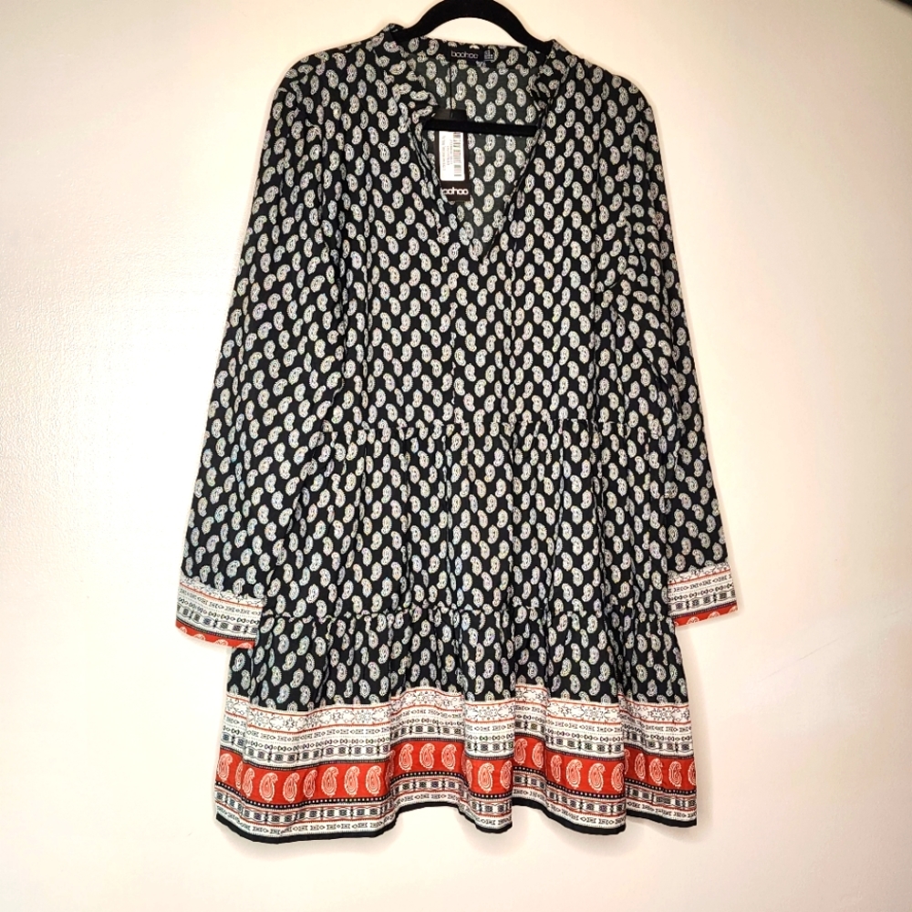 Boohoo Paisley Tiered Smock Dress 18